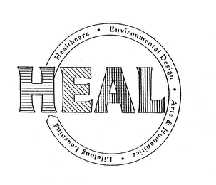 HEAL HEALTHCARE ENVIRONMENTAL DESIGN ARTS & HUMANITIES LIFELONG LEARNING logo