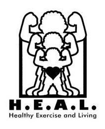 H.E.A.L.  HEALTHY EXERCISE AND LIVING logo