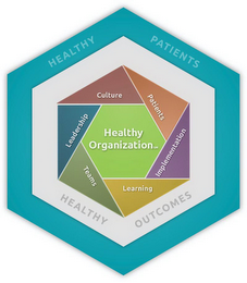 HEALTHY PATIENTS HEALTHY OUTCOMES CULTURE PATIENTS IMPLEMENTATION LEARNING TEAMS LEADERSHIP HEALTHY ORGANIZATION logo