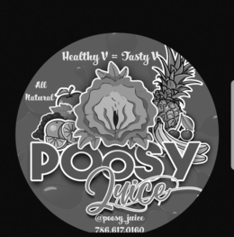HEALTHY V = TASTY V ALL NATURAL POOSY JUICE @POOSY_JUICE 786.617.0160 logo