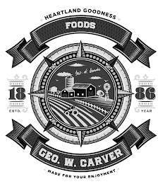 HEARTLAND GOODNESS FOODS GEO. W. CARVER 18 86 ESTD. YEAR GEO. W. CARVER MADE FOR YOUR ENJOYMENT logo