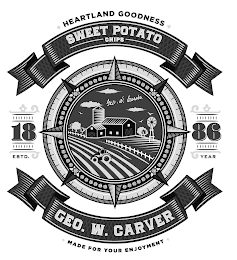 HEARTLAND GOODNESS SWEET POTATO CHIPS GEO. W. CARVER 18 86 ESTD. YEAR GEO. W. CARVER MADE FOR YOUR ENJOYMENT logo