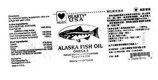 HEARTY USA ALASKA FISH OIL OMEGA-3 NATURAL MARINE LIPID CONCENTRATE PURE EPA & DHA logo