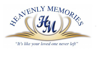 HEAVENLY MEMORIES HM "IT'S LIKE YOUR LOVED ONE NEVER LEFT" logo