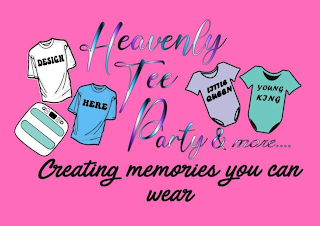 HEAVENLY TEE PARTY & MORE.... CREATING MEMORIES YOU CAN WEAR DESIGN HERE LITTLE QUEEN YOUNG KING logo