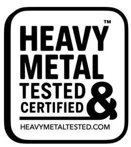 HEAVY METAL TESTED & CERTIFIED HEAVYMETALTESTED.COM TM logo