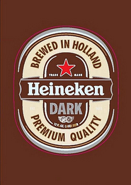 HEINEKEN DARK BREWED IN HOLLAND 12 FL. OZ. LAGER BEER PREMIUM QUALITY logo