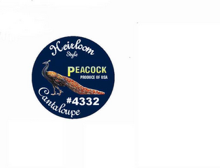 HEIRLOOM STYLE PEACOCK PRODUCE OF USA # 4332 CANTALOUPE logo