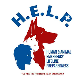 H.E.L.P. HUMAN & ANIMAL EMERGENCY LIFELINE PREPAREDNESS YOU ARE THE FRONTLINE IN AN EMERGENCY logo