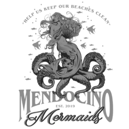 "HELP US KEEP OUR BEACHES CLEAN" MM MENDOCINO EST. 2019 MERMAIDS logo