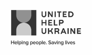 "HELPING PEOPLE. SAVING LIVES" AND  "UNITED HELP UKRAINE" logo
