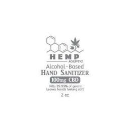 HEMP ASEPTIC ALCOHOL-BASED HAND SANITIZER 100MG CBD KILLS 99.9% OF GERMS LEAVES HANDS FEELING SOFT 2 OZ logo