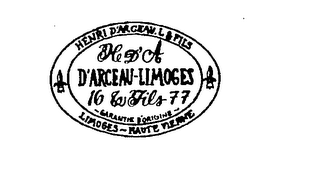HENRI D'ARCEAU.L & FILS D'ARCEAU-LIMOGES GARANTIE P'ORIGINE LIMOGES HAUTE VIENNE logo