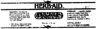 HERB-AID SKIN-AID NET WT. 2 FL. OZ. HERB-AID...QUALITY HERBAL PRODUCTS MADE FROM THE FINEST NATURAL INGREDIENTS SUGGESTED USE: APPLY LIBERALLY AS NEEDED TO SKIN logo