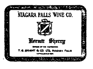HERMIT SHERRY NIAGARA FALLS WINE CO. T.G. BRIGHT & CO. LTD NIAGARA FALLS ESTABLISHED 1874 BOTTLED BY THE PROPRIETORS logo