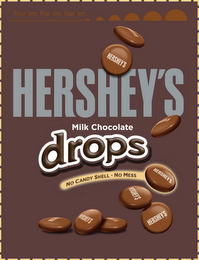 HERSHEY'S MILK CHOCOLATE DROPS NO CANDYSHELL - NO MESS POUR 'EM. POP 'EM. SEAL 'EM. HERSHEY'S HERSHEY'S HERSHEY'S HERSHEY'S HERSHEY'S logo
