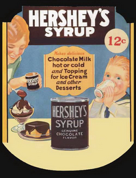 HERSHEY'S SYRUP GENUINE CHOCOLATE FLAVOR 12 CENTS MAKES DELICIOUS CHOCOLATE MILK HOT OR COLD AND TOPPING FOR ICE CREAM AND OTHER DESSERTS HERSHEY'S SYRUP GENUINE CHOCOLATE FLAVOR READY TO USE logo