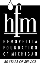 HFM HEMOPHILIA FOUNDATION OF MICHIGAN 50 YEARS OF SERVICE logo