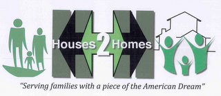 HH HOUSES 2 HOMES "SERVING FAMILIES WITH A PIECE OF THE AMERICAN DREAM" logo