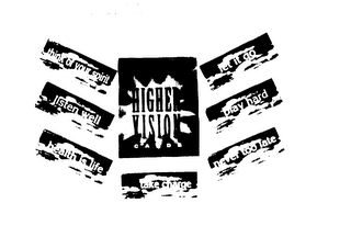 HIGHER VISION CARDS THINK OF YOUR SPIRIT LISTEN WELL HEALTH IS LIFE LET IT GO PLAY HARD NEVER TOO LATE logo