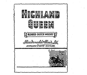 HIGHLAND QUEEN BLENDED SCOTCH WHISKY MACDONALD & MUIR LTD. DISTILLERS LEITH SCOTLAND logo