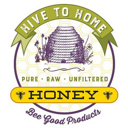 HIVE TO HOME PURE ·  RAW  · UNFILTERED HONEY BEE GOOD PRODUCTS logo