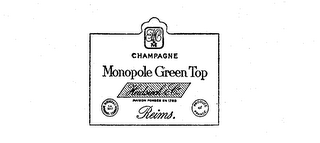 HM MONOPOLE GREEN TOP CHAMPAGNE MAISON FONDEE EN 1785 REIMS.  PRODUCT OF FRANCE logo