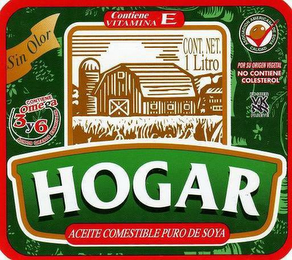 HOGAR SIN OLOR ACEITE COMESTIBLE PURO DE SOYA KOSHER PAREVE CONTIENE VITAMINA E CONTIENE OMEGA 3 Y 6 ACIDOS GRASOS ENSENCIALES POR SU ORIGEN VEGETAL NO CONTIENE COLESTEROL logo