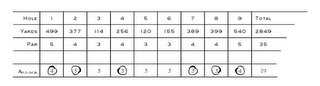 HOLE 1 2 3 4 5 6 7 8 9 TOTAL YARDS 499 377 114 256 120 155 389 399 540 2849 PAR 5 4 3 4 3 3 4 4 5 35 ANNIKA 4 3 3 3 3 3 3 3 4 29 logo