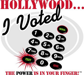 HOLLLYWOOD... I VOTED THE POWER IS IN YOUR FINGER! REDIAL TEXT IDOL logo