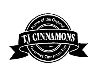 HOME OF THE ORIGINAL T.J. CINNAMONS SINCE 1984 GOURMET CINNAMON ROLL logo