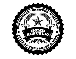 HOME REPUBLIC RESTAURANT · BREWPUB · WINESHOP JUICE OF THE BARLEY & VINE logo