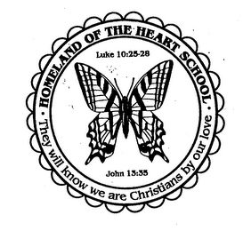 HOMELAND OF THE HEART SCHOOL THEY WILL KNOW WE ARE CHRISTIANS BY OUR LOVE. LUKE 10:25-28 JOHN 13:35 logo