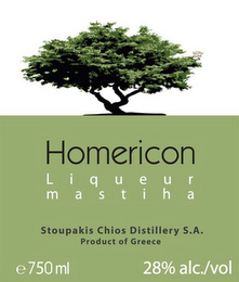 HOMERICON LIQUEUR MASTIHA STOUPAKIS CHIOS DISTILLERY S.A. PRODUCT OF GREECE logo