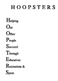 HOOPSTERS HELPING OUT OTHER PEOPLE SUCCEED THROUGH EDUCATION RECREATION & SPORT. logo