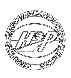 HOP LEARN CHANGE GROW EVOLVE IMPROVE OVERCOME logo