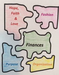 HOPE, FAITH & LOVE PURPOSE FINANCES FASHION ORGANIZATION logo