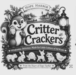 HOPE HARBOR  CRITTER CRACKERS - WHOLESOME, DELICIOUS. MADE FOR LITTLE CRITTERS OF ALL KINDS FROM THE HEART OF HOPE HARBOR logo