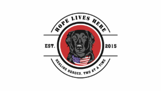 HOPE LIVES HERE EST. 2015 HEALING HEROES, TWO A TIME logo