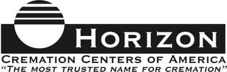 HORIZON CREMATION CENTERS OF AMERICA "THE MOST TRUSTED NAME FOR CREMATION" logo