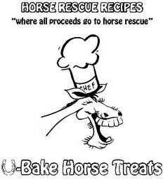 HORSE RESCUE RECIPES "WHERE ALL PROCEEDS GO TO HORSE RESCUE" U-BAKE HORSE TREATS CHEF logo