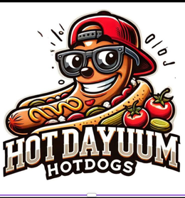 HOT DAYUUM HOT DOGS AND WINGS, HOT DAYUUM HOT DOGS logo