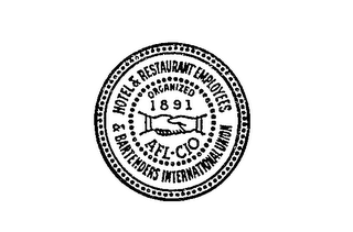 HOTEL & RESTAURANT EMPLOYEES & BARTENDERS INTERNATIONAL UNION ORGANIZED 1891 AFL-CIO logo
