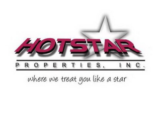 HOTSTAR PROPERTIES, INC. WHERE WE TREAT YOU LIKE A STAR logo