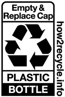 HOW2RECYCLE.INFO EMPTY & REPLACE CAP PLASTIC BOTTLE logo