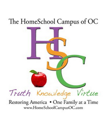 HSC THE HOMESCHOOL CAMPUS OF OC TRUTH KNOWLEDGE VIRTUE RESTORING AMERICA · ONE FAMILY AT A TIME WWW.HOMESCHOOLCAMPUSOC.COM logo