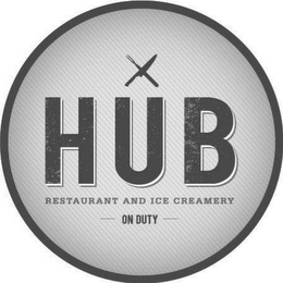 HUB RESTAURANT AND ICE CREAMERY ON DUTY logo