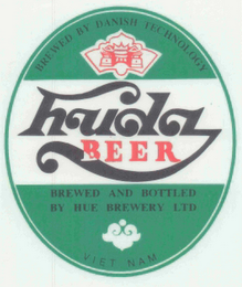 HUDA BEER, BREWED BY DANISH TECHNOLOGY BREWED AND BOTTLED BY HUE BREWERY LTD VIET NAM logo