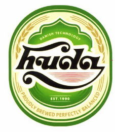 HUDA PROUDLY BREWED PERPECTLY BALANCED DANISH TECHNOLOGY EST. 1990 logo