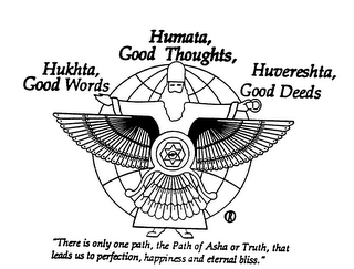 HUKHTA, GOOD WORDS HUMATA, GOOD THOUGHTS, HUVERSHTA, GOOD DEEDS logo